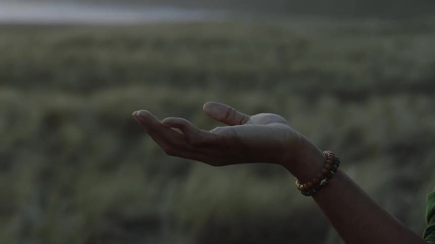 Closeup of just one arm stretching and gently opening the hand