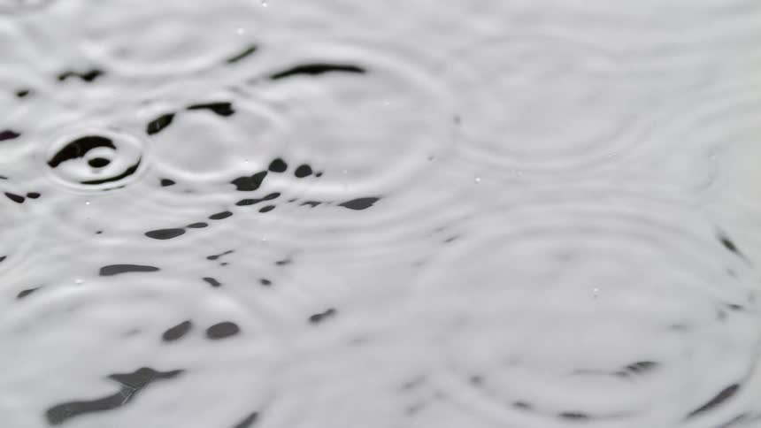 Close up of water droplets falling on the surface of a lake during the day