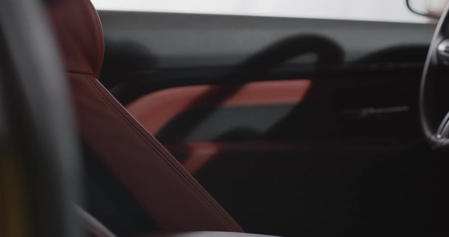 Leather details on the interior of a car door