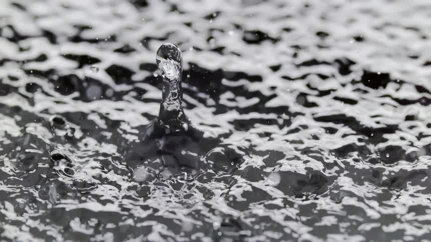 Drops of rain falling onto water causing ripples