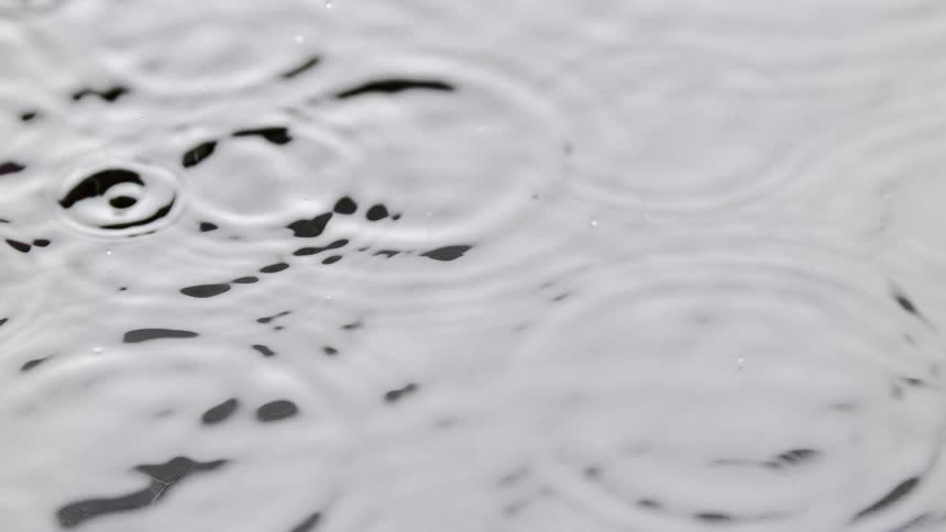 Closeup of water droplets falling