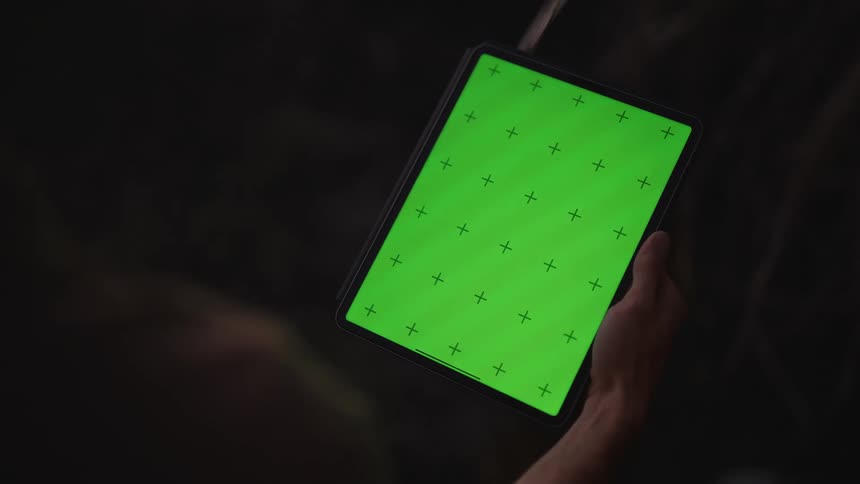 A hand holding a tablet