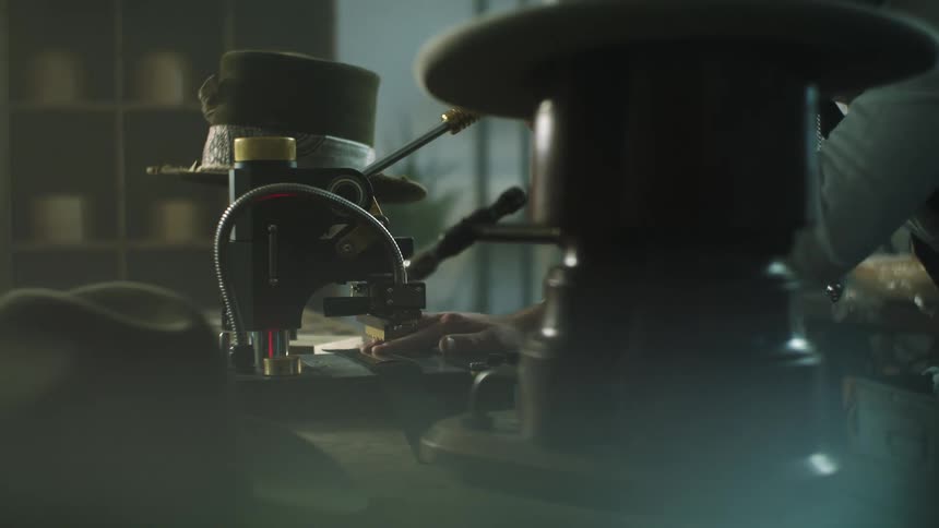 A printing machine in a hat factory