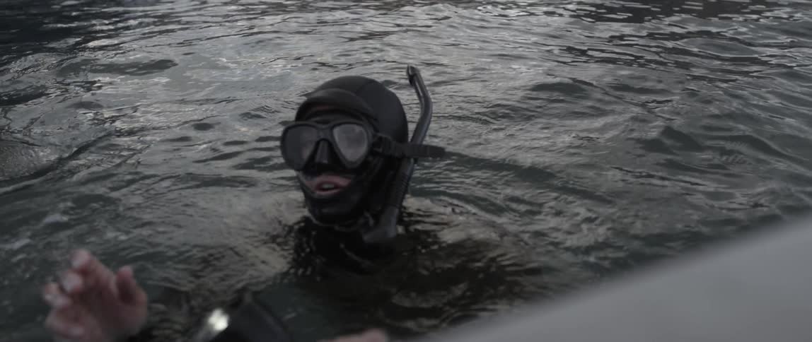 A person in scuba gear is in the water