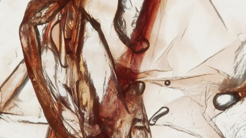 Extreme closeup of moving liquids in an animation created by computer