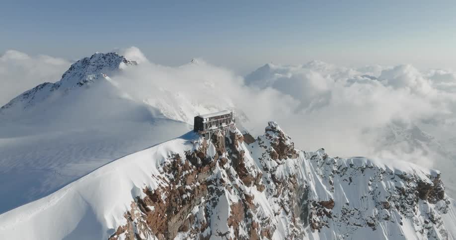 Shelter at the peak of a snowcovered mountain