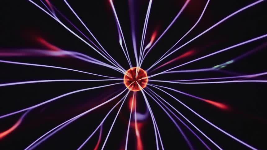 Sphere with flames releasing purple laser beam