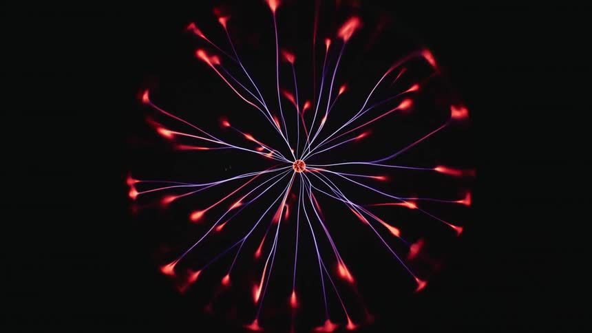 A red ball in the center with several lines attached to it that are moving randomly