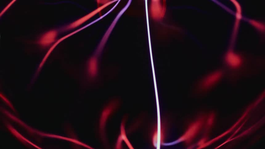 Colorful electric arcs swirling and waving inside a sphere