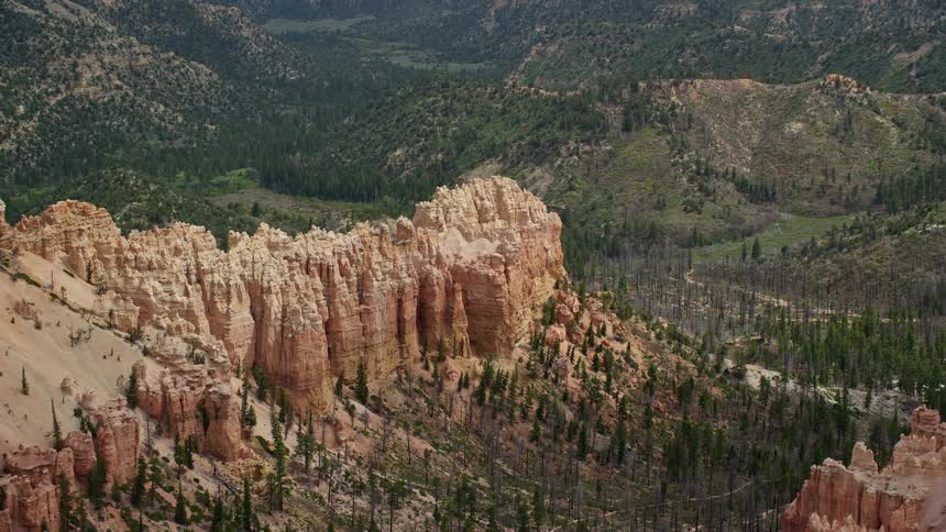 Aerial view of butte surrounded by trees in Bryce Canyon National Park Utah during summer