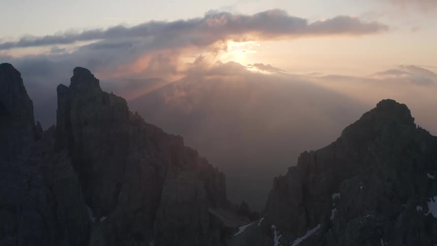 A jagged stony mountain ridge in the evening