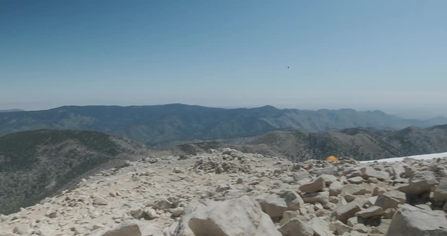 Rocks cover the top of the mountain