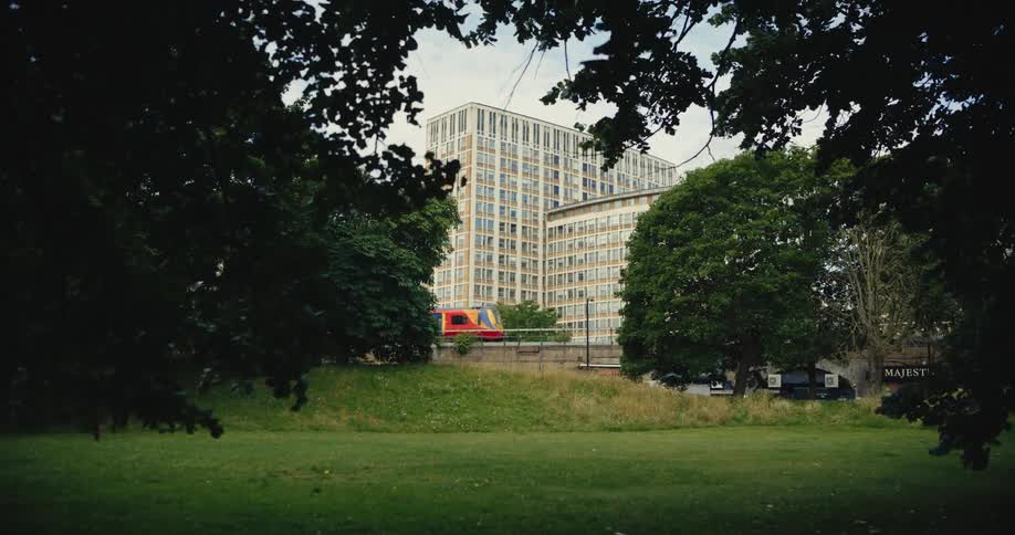 Train passing bridge next to Vauxhall Pleasure Gardens