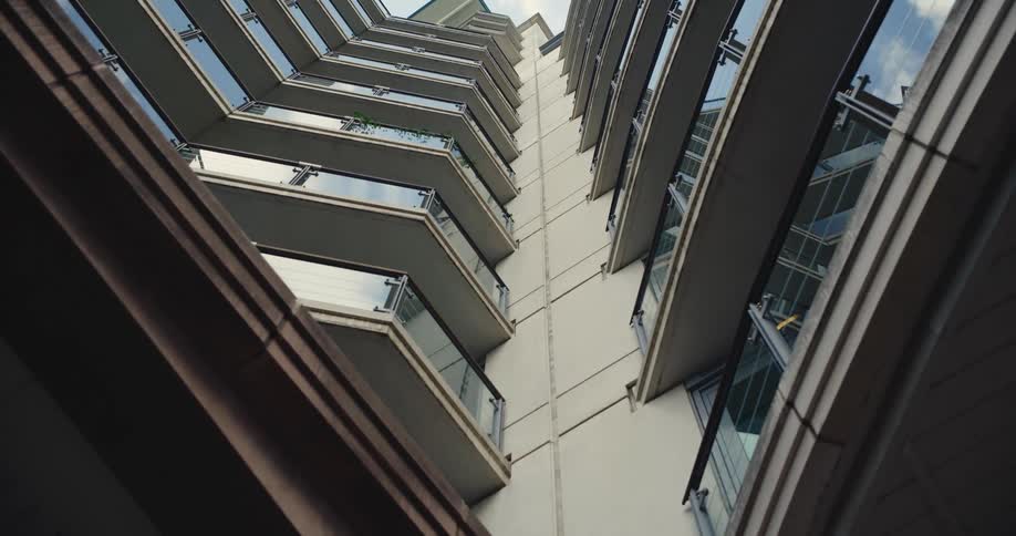 Abstract shot of glass balconies on London block of flats