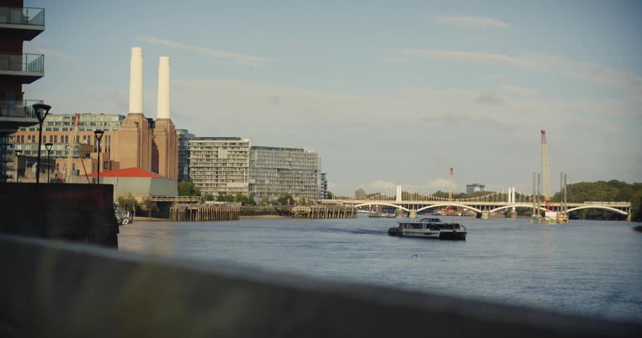 View of the River Thames and Battersea Power Station from the riverbank