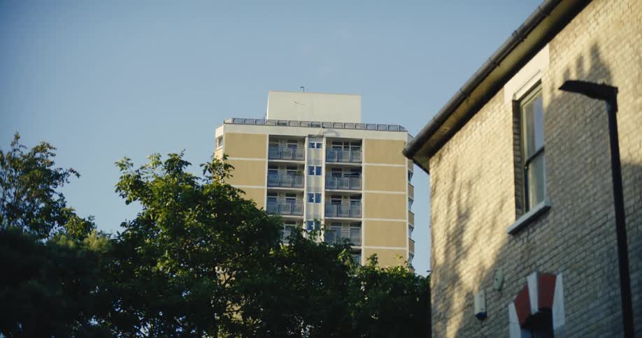Urban London apartment building in summer