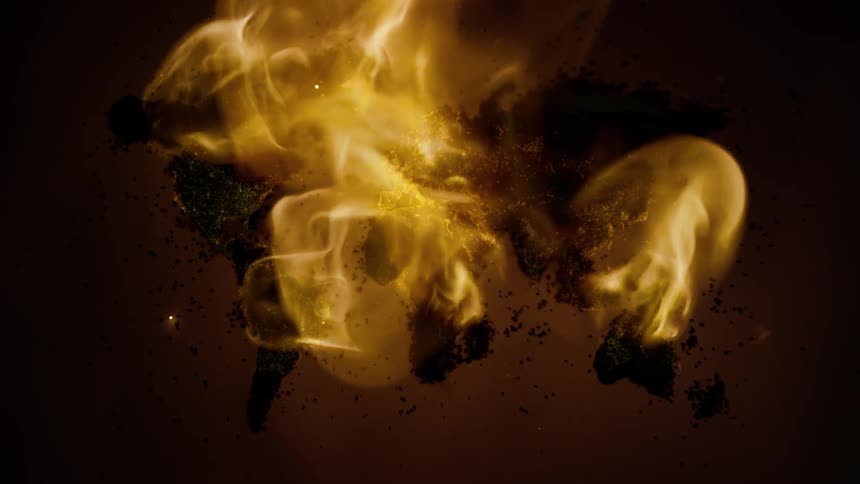 Birds eye view of a fire burning