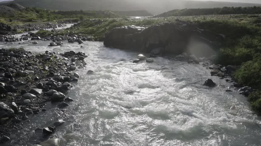 A stream runs through the rocks
