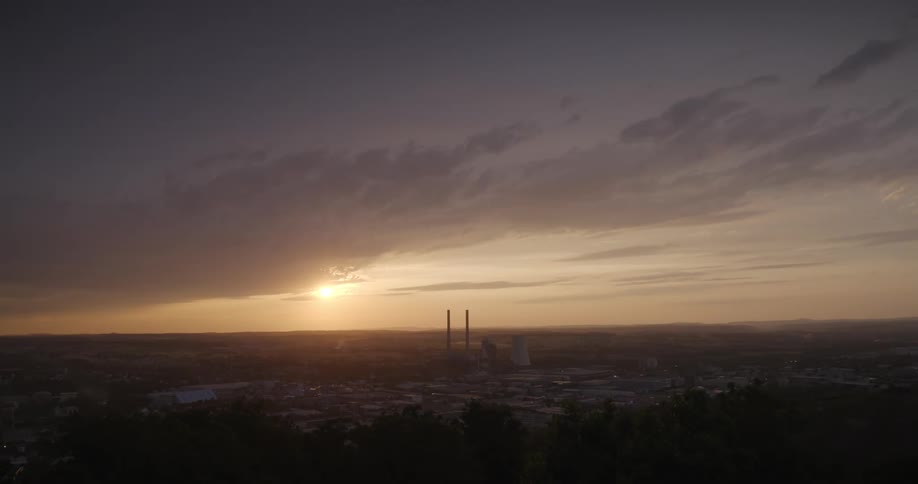 Aerial view of the dawn over a suburban city