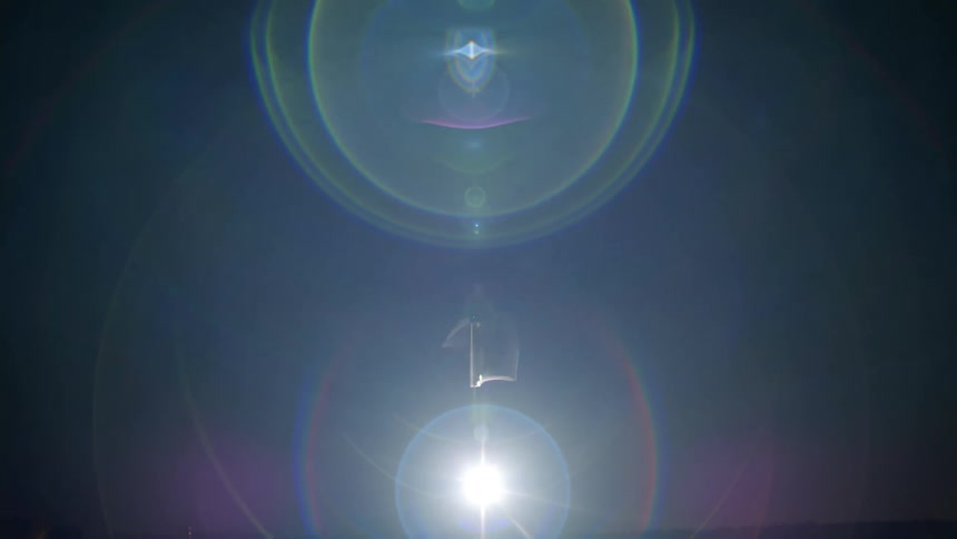 Abstract device in motion generating a beam of light and reflections
