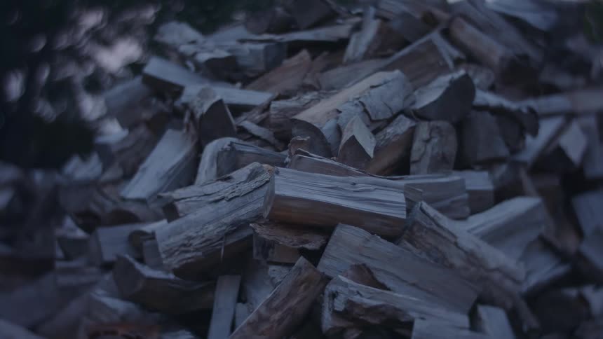 Closeup of multiple stacked firewood logs