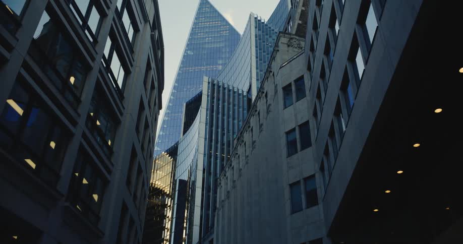 Skyscrapers overlook buildings close together on a downtown street