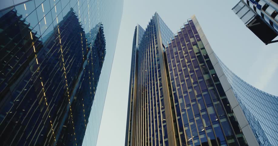 View of skyscrapers and their glass exterior architecture