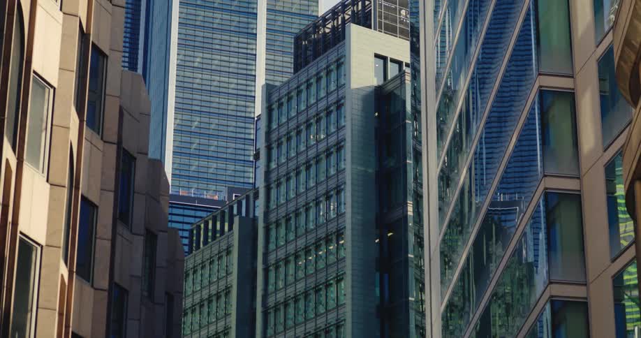 Skyscrapers overlook buildings close together on a downtown street