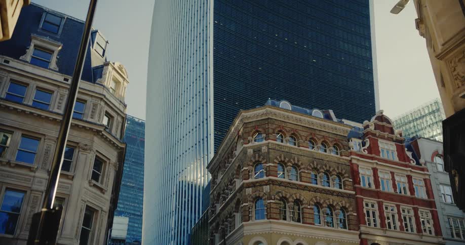 View of a central city area with innovative architecture and towering buildings