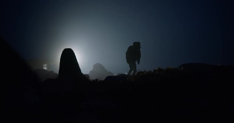 Man walking in nature during the night