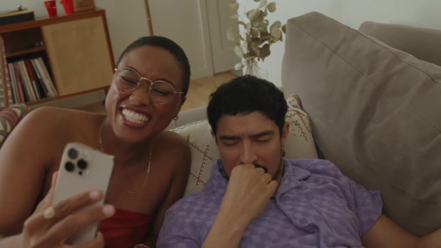 Friends are recording videos on a cell phone