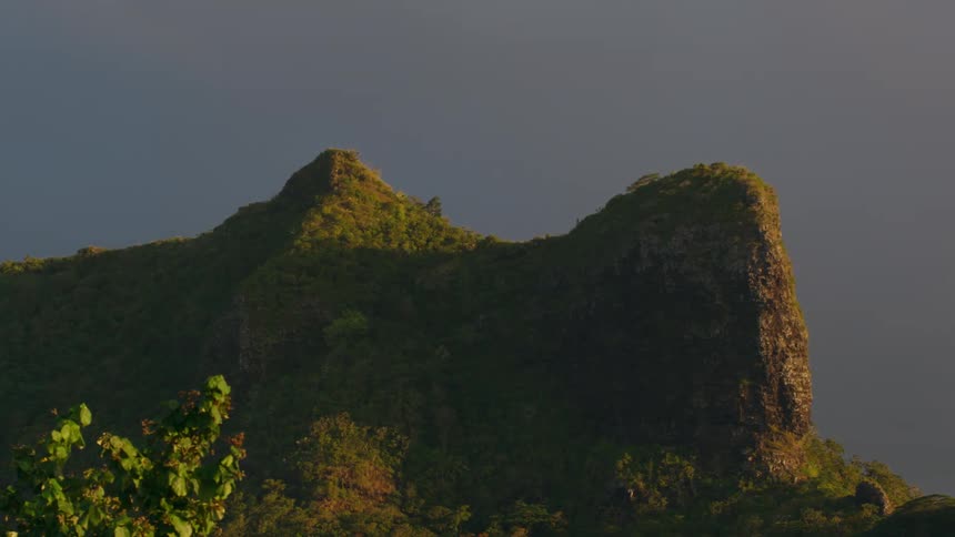 A mountain peak is near a cliff with plants and vegetation around the mountains