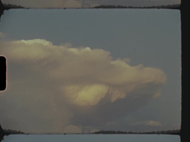 Large cumulus clouds rolling in the sky during the day above a tree line