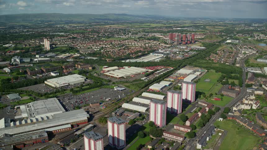 Aerial of a small city in the plains at daytime