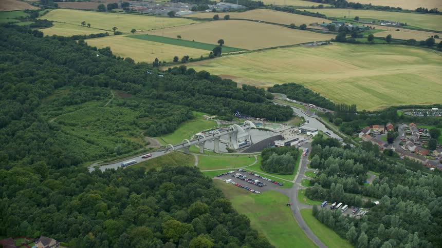 Aerial of a rural town with plantation fields