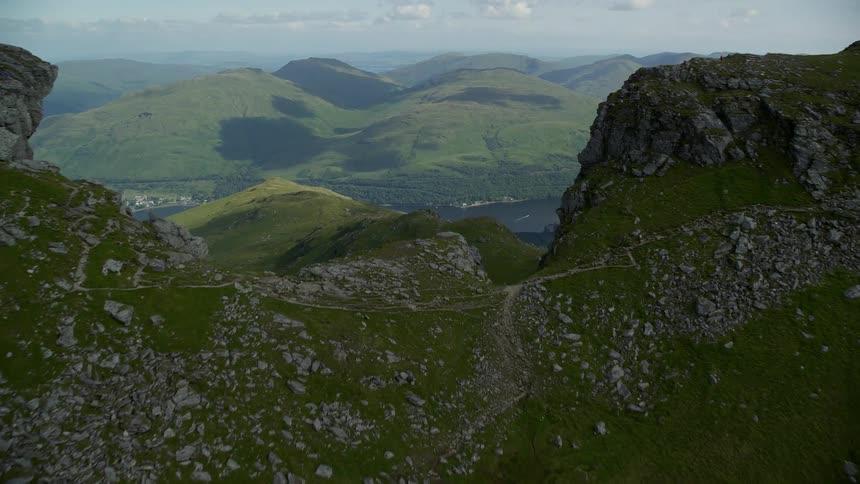 Aerial view of mountains a lake in a natural environment