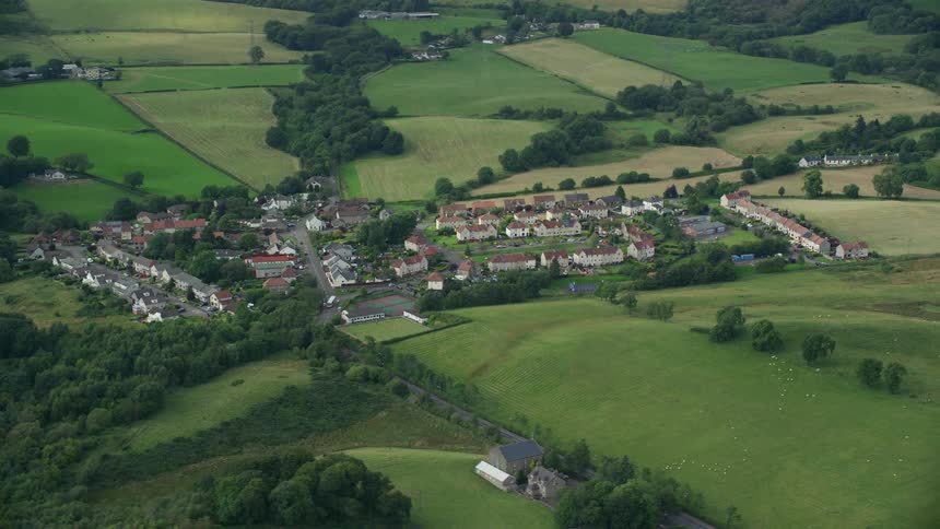 Aerial view of a small town in the countryside