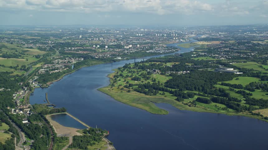 Aerial view of an urban city by the sea