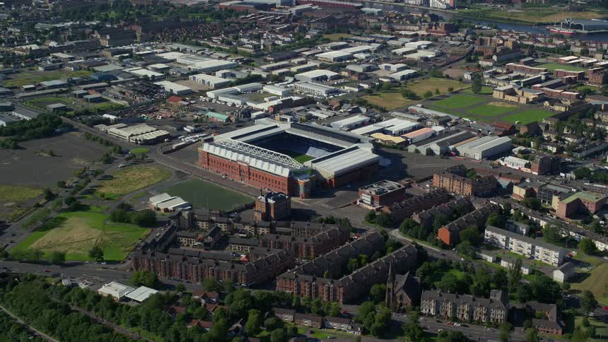 Aerial view of a soccer stadium in an european city