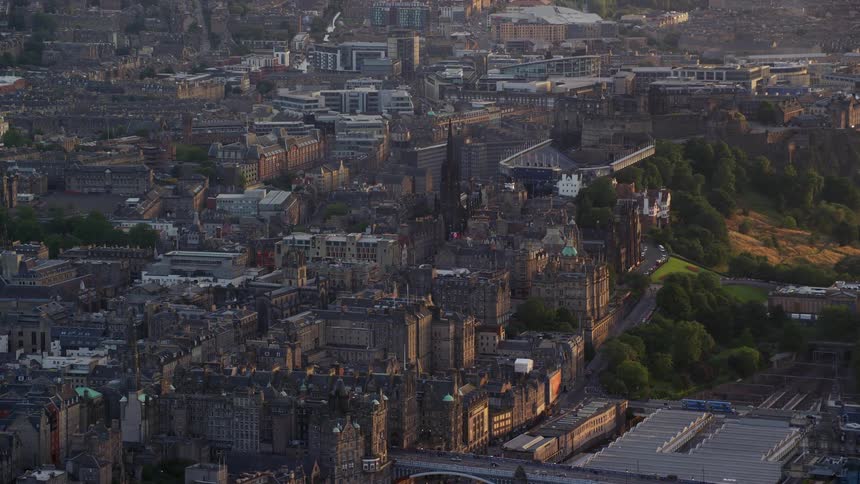 Aerial view of a church on the hills of an european city