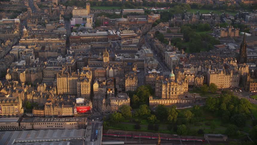Aerial view of an european city at evening