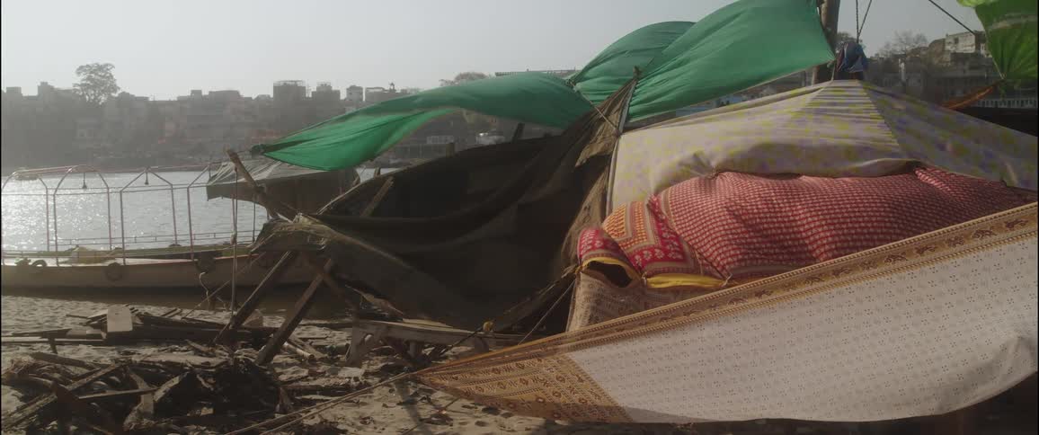 View of houses made from tents in a thirdworld coastal city