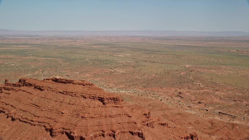 Aerial view of a valley and rock formations