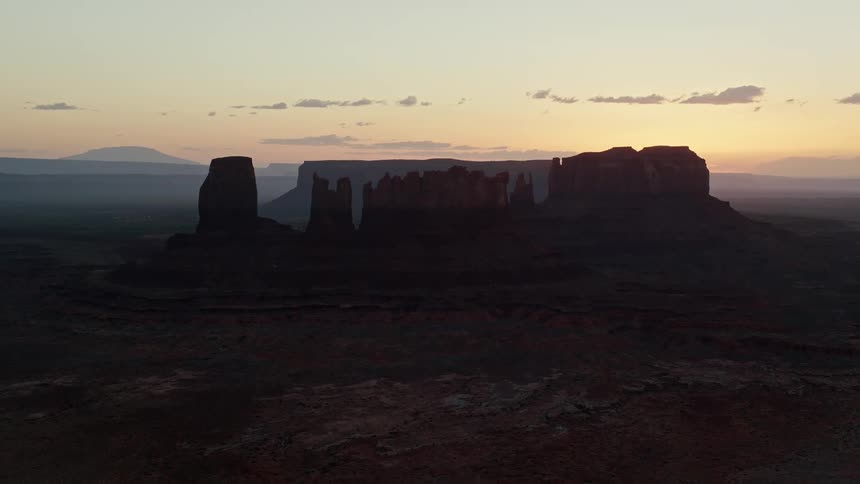 Aerial of the landscape with rock formations at sunset