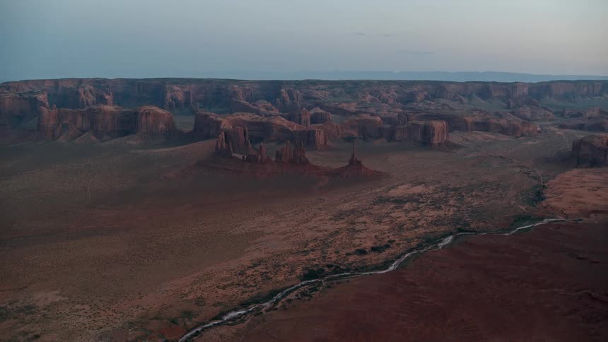 Aerial view of mountains and mesas on the badlands
