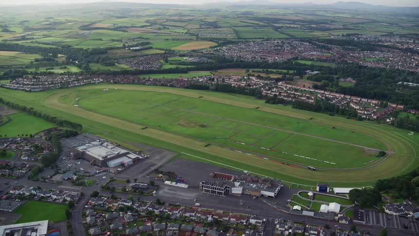 Aerial view of a hippodrome or racetrack in a small town in the countryside