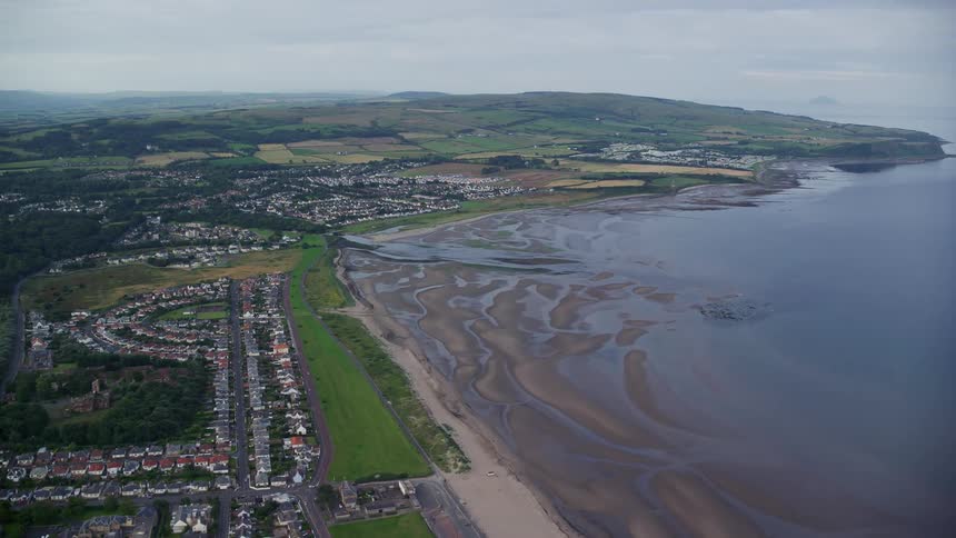 Aerial view of various water resources estuary a braided river a river delta and a city