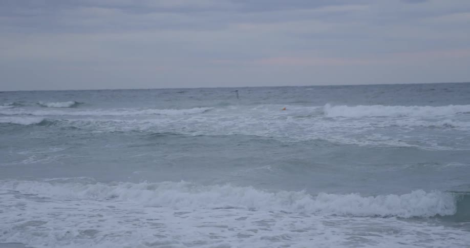 Waves coming ashore on a cloudy day