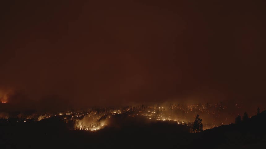 Wildfires on the forests in the mountains at night