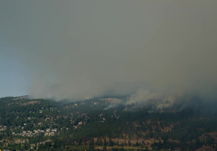 The forest is on fire by the town